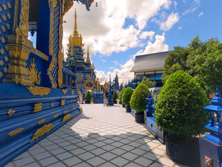 Architecture of Wat Rong Suea Ten Blue Temple at Chiang Rai Thailand