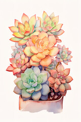 Watercolor Painting of a Collection of Succulent Plants