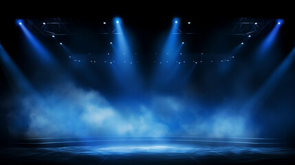 large theater stage with blue smoke and lighting, performing arts platform 