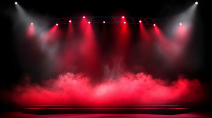 large theater stage with red smoke and lighting, performing arts platform 