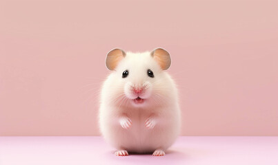 Portrait of a hamster , Closeup portrait of funny, cute, happy hamster, looking at the camera with mouth open isolated on colored background. Copy space. 