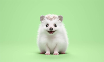 Portrait of a hedgehog , Closeup portrait of funny, cute, happy hedgehog, looking at the camera with mouth open isolated on colored background. Copy space. 