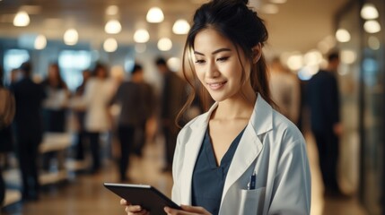 A image of Doctor asian woman and tablet for medical plan Generative AI