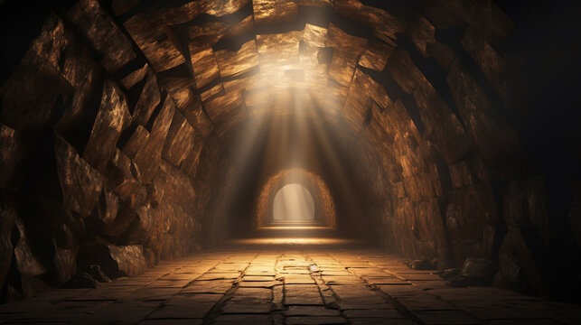 A stone tunnel with light at its end