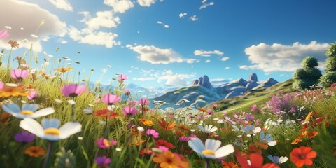 In the spring, a flower meadow. Generative Ai.