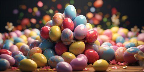 The pattern of colorful Easter eggs. Generative Ai.