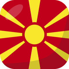 North Macedonia flag square 3D cartoon style.