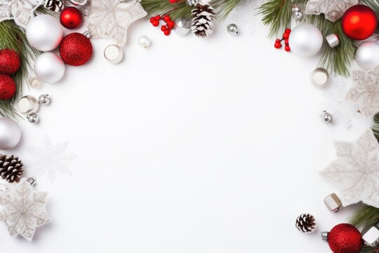 Composition with Christmas elements for greeting cards, announcements or presentations. White background. AI generated image