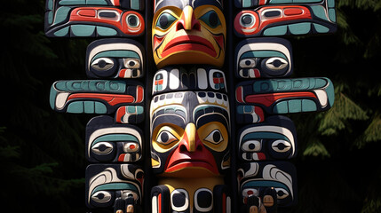 Obraz premium tribal totem pole in the forest