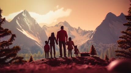 Fototapeta na wymiar Miniature happy family day on a blur background, ai generative