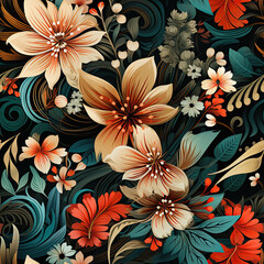 Seamless traditional Indian motif pattern, rug, carpet, fabric, Mughal, ekat, ajrakh, design