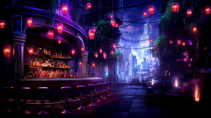 night view of the evening city with a bar