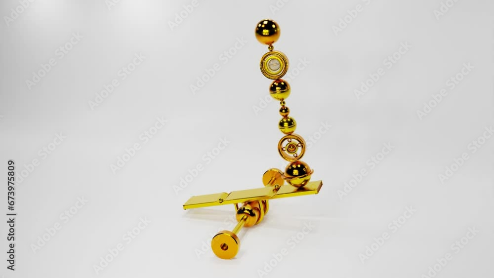 Poster yellow metal spheres roll back and forth on a white background. 3d render. looping animation