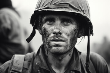 portrait of world war two soldier , black and white film style