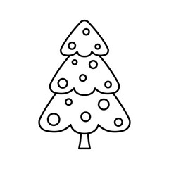 Decorated Christmas tree icon. Black contour linear silhouette. Front side view. Editable strokes. Vector simple flat graphic illustration. Isolated object on a white background. Isolate.