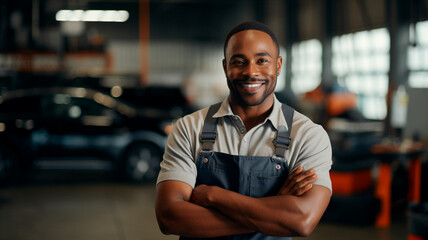 portrait of young african - american man standing at workshop