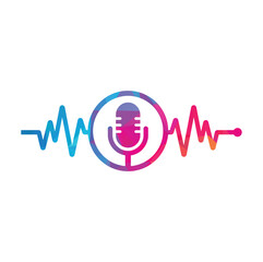 Medical podcast logo with Heart pulse. Podcast Heartbeat Line Logo Design Vector Template. - obrazy, fototapety, plakaty