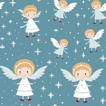 Seamless Christmas Pattern "White Angels" for Kids