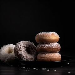 Generative AI illustrtions, Black chocolate donut and white coconut donut.