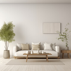 Minimalist modern living room interior background, Scandinavian style, 3D render