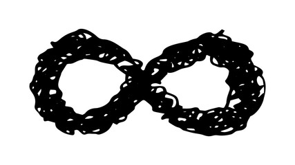 Infinity symbol hand drawn with ink brush. Thin line scribble icon. Modern doodle grunge outline. Png clipart isolated on transparent background