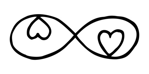 Infinity symbol with heart hand drawn with ink brush. Thin line scribble icon. Png clipart isolated...