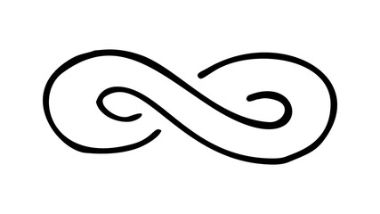 Infinity symbol hand drawn with ink brush. Thin line scribble icon. Modern doodle grunge outline....