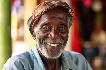  Happy smiling elderly black man. African elderly man. Elderly African American man Old person. AI.