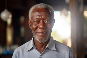 Fototapeta premium Happy smiling elderly black man. African elderly man. Elderly African American man Old person. AI.