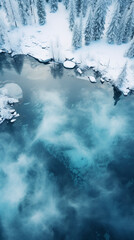 Fototapeta premium drone photo, aerial view, of a frozen lake in Canada 