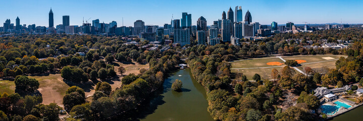 180 degree panoramic view of Atlanta skyline shot from Piedmont Park