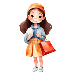 Chic and Cute Little Shopaholic Girl Isolated Transparent Illustration
