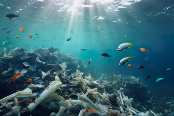  Plastic Waste in the Ocean Depths - obrazy, fototapety, plakaty
