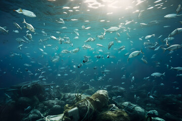 Fototapeta na wymiar Plastic Waste in the Ocean Depths