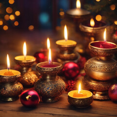 christmas candles on a red background