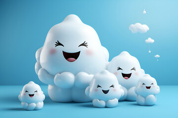 Obraz premium Cartoon characters 3D kawaii clouds generated AI