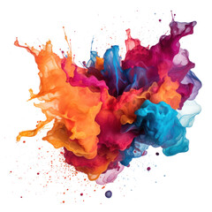 Colorful watercolor splash isolated on transparent background. Bright colored stain