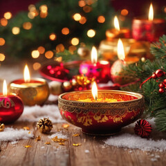 christmas still life with candle and christmas tree