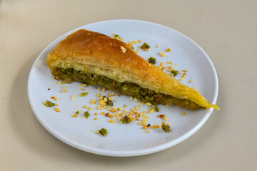 Turkish Dessert Sobiyet  Baklava, mussels baklava and classic baklava with Pistachio . Cevizli, Fistikli Baklava, top view.