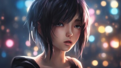Cartoon inspired anime, anime    dark hair  emo girl - obrazy, fototapety, plakaty