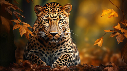leopardo majestoso na natureza  - obrazy, fototapety, plakaty