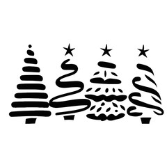 black and white h four Christmas trees on a white background