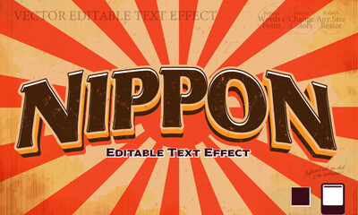 Editable Text Effect レトロな雰囲気の日本の旭日旗をモチーフにしたタイトルロゴスタイル - Title logo style with a motif of Japan's Rising Sun flag with a retro atmosphere
 - obrazy, fototapety, plakaty