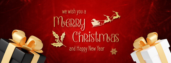 Red Merry Christmas and Happy New Year Banner for Social Media or Print Design