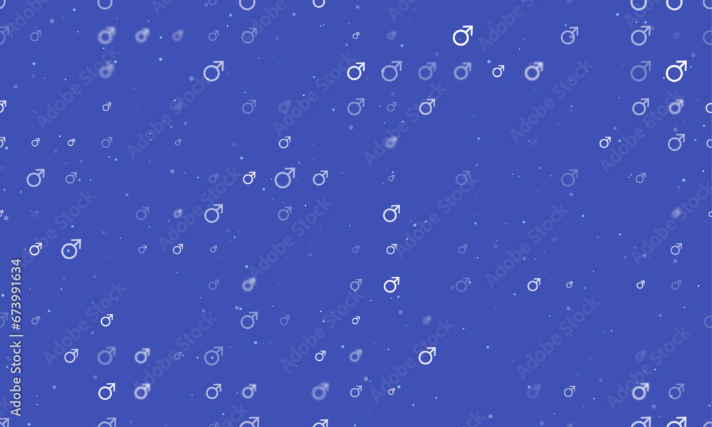 Poster seamless background pattern of evenly spaced white mars symbols of different sizes and opacity. vect