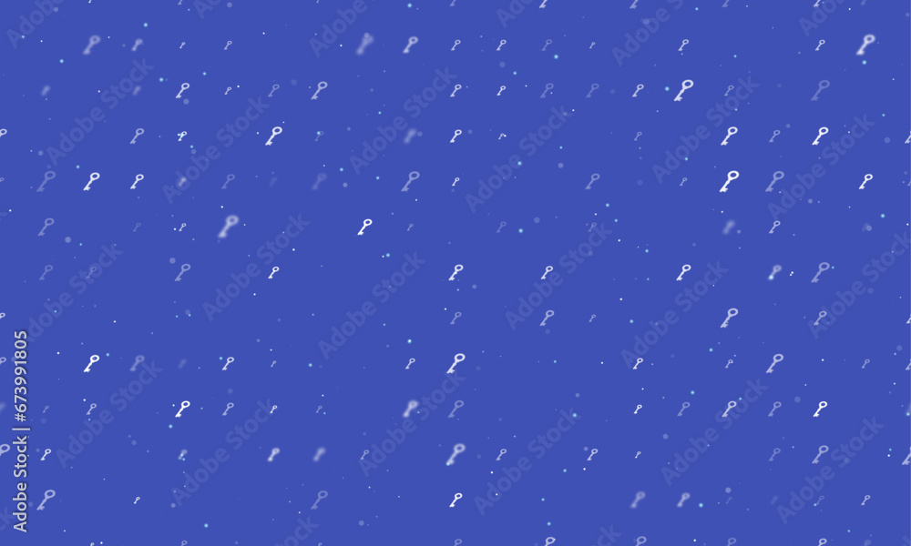 Poster seamless background pattern of evenly spaced white old key symbols of different sizes and opacity. v