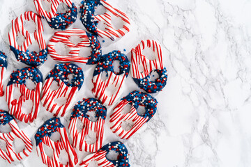 Fototapeta premium Red White and Blue Chocolate Covered Pretzel Twists