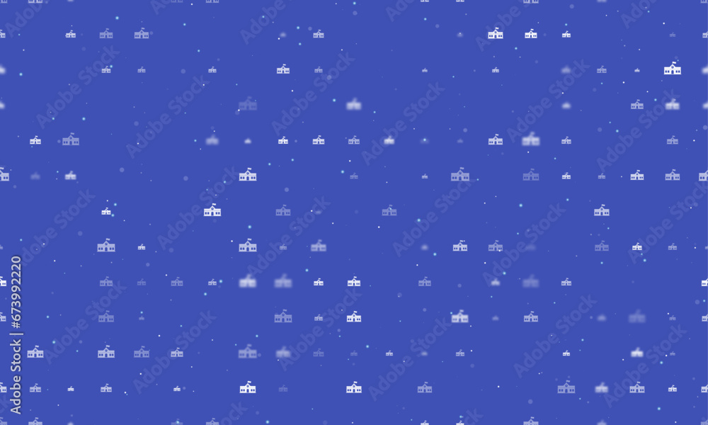 Poster seamless background pattern of evenly spaced white school building symbols of different sizes and op