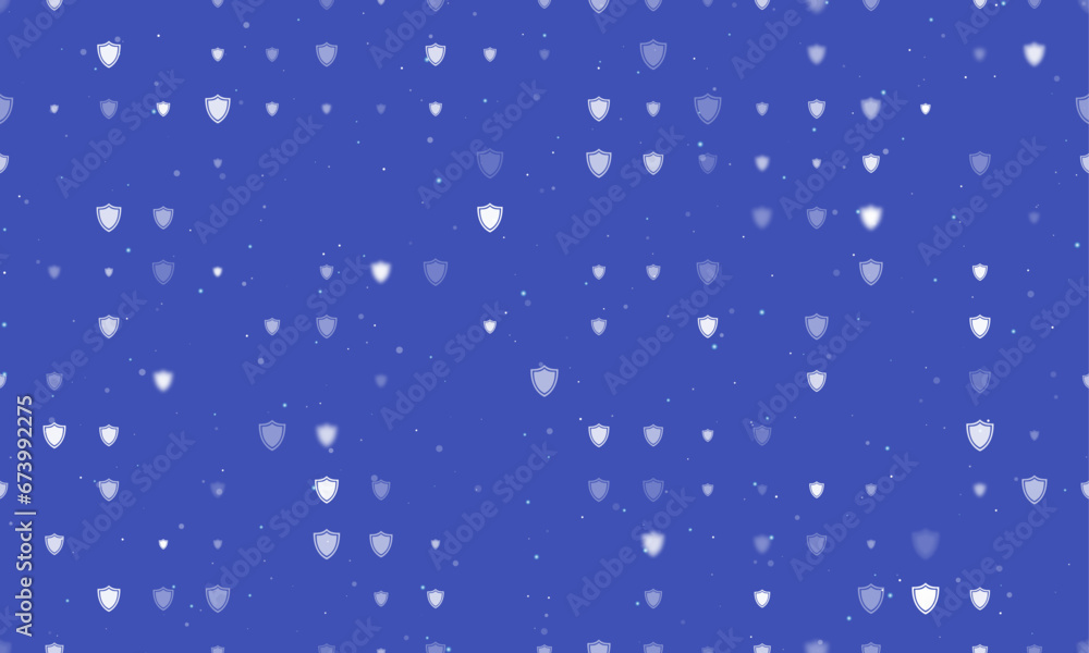 Poster seamless background pattern of evenly spaced white shield symbols of different sizes and opacity. ve