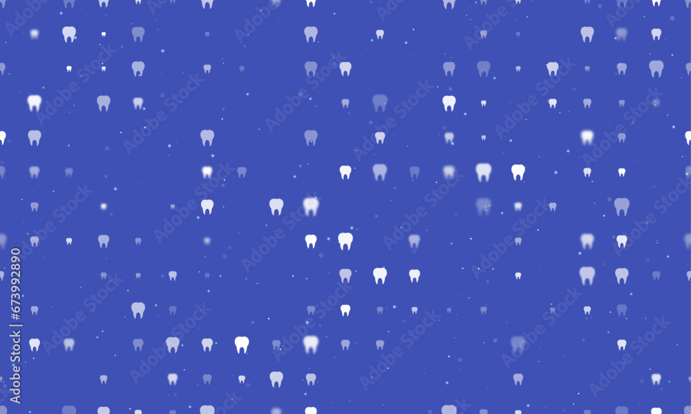 Poster seamless background pattern of evenly spaced white tooth symbols of different sizes and opacity. vec